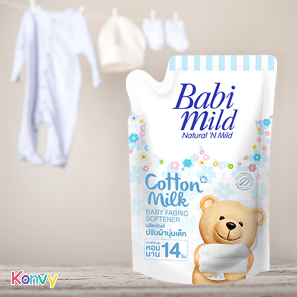 คำอธิบายเพิ่มเติมเกี่ยวกับ Babi Mild Baby Fabric Softener Cotton Milk 1500ml เบบี้มายด์ ผลิตภัณฑ์ปรับผ้านุ่ม กลิ่นคอตตอน มิลค์.