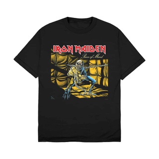 เสื้อยืดสีดำอินเทรนด์เสื้อยืด ลายวงร็อคเกอร์สตาร์ Iron Maiden Piece of Mind สําหรับเด็กS-4XL