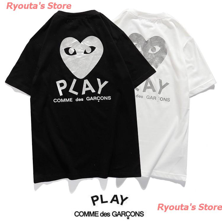 ryoutas-store-2022-kawakubo-rei-cdg-เสื้อยืดคอกลมแขนสั้นเนื้อผ้าฝ้ายพิมพ์ลายหัวใจสีดําสําหรับผู้ชายและผู้หญิง-เสื้อยืดพ