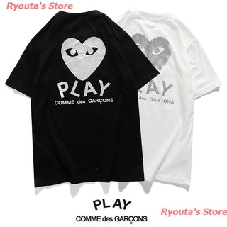 Ryoutas Store 2022 Kawakubo Rei Cdg เสื้อยืดคอกลมแขนสั้นเนื้อผ้าฝ้ายพิมพ์ลายหัวใจสีดําสําหรับผู้ชายและผู้หญิง เสื้อยืดพ