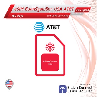 eSIM USA Sim Card 6GB AT&amp;T: ซิมสหรัฐอเมริกา 180 วัน by ซิมต่างประเทศ Billion Connect