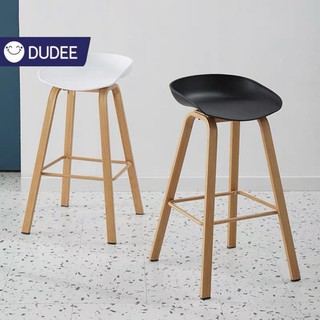 DUDEE เก้าอี้บาร์ ขาเหล็กลายไม้ มีที่พักเท้า 47x52x76 cm เก้าอี้สตูล