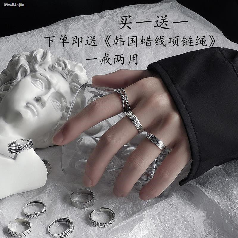 แหวนฮิปฮอป-แหวนเงินแท้ชายช่องย้อนยุค-ins-หญิงลมหนาวมืดฮิปฮอปนิ้วชี้เปิดแหวนบุคลิกภาพปรับได้