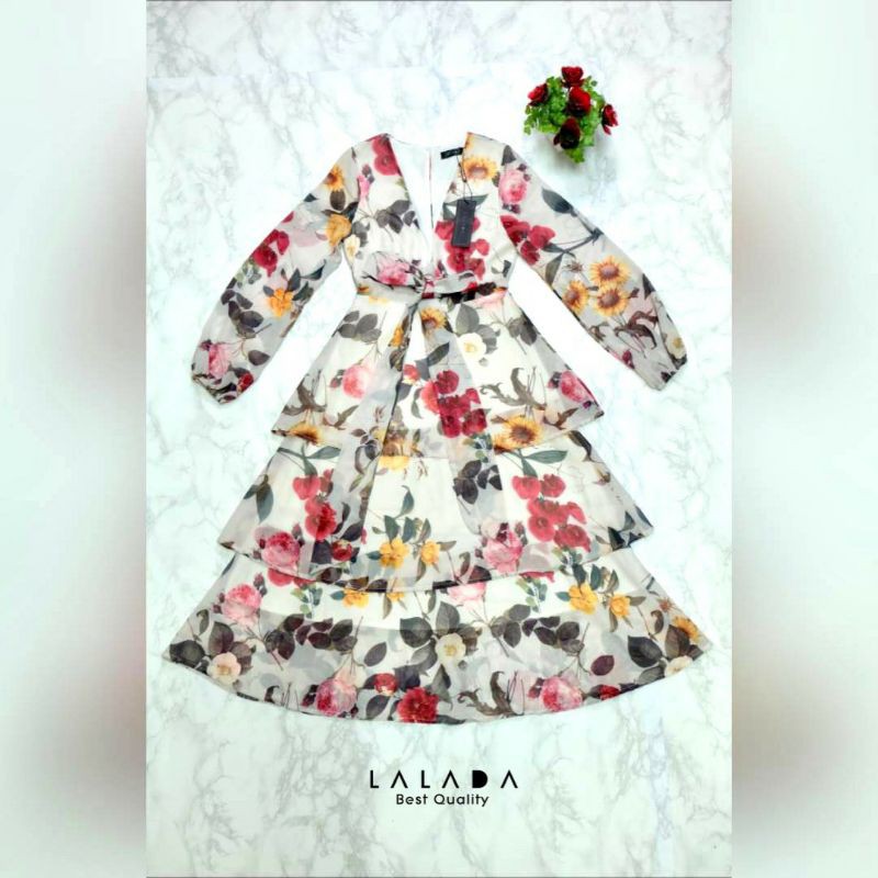 lalada-ลลดา-dress-ผ้าชีฟองพิมพ์-ลายดอกไม้พริ้วๆ