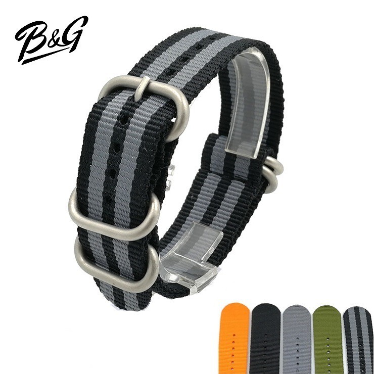 ภาพหน้าปกสินค้าB&G Nylon Zulu Strap สายนาฬิกา สายในล่อน สายซูลู ห่วงสายสีเงิน