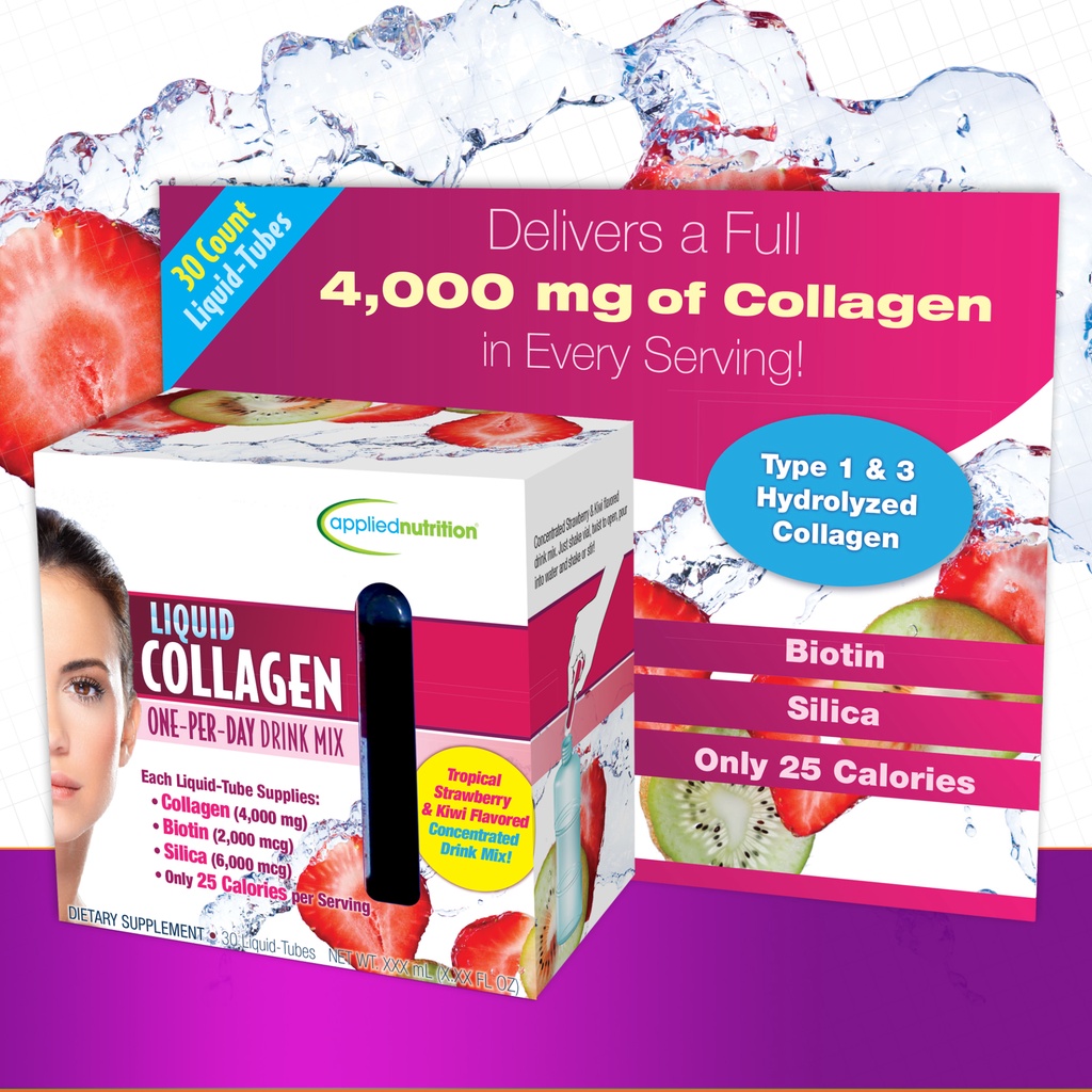 ภาพหน้าปกสินค้าคอลลาเจนแบบน้ำ Liquid Collagen โดย Applied Nutrition นำเข้าจากอเมริกา ขนาด1กล่องมี30หลอด