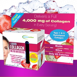 สินค้า คอลลาเจนแบบน้ำ Liquid Collagen โดย Applied Nutrition นำเข้าจากอเมริกา ขนาด1กล่องมี30หลอด