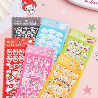 สติกเกอร์แถบยาว Sanrio น่ารัก สติกเกอร์ PVC Hello Kitty สติกเกอร์ตกแต่ง Cinnamoroll My Melody Purin สติกเกอร์บัญชีมือ ของขวัญเครื่องเขียน