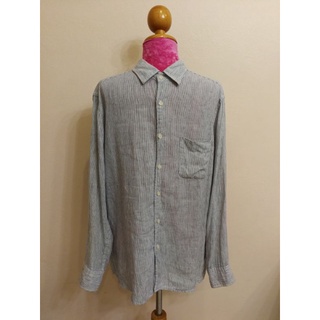 UNIQLO Brand_2nd hand เสื้อเชิ้ตแขนยาวผ้าลินิน (Linen)100% แท้มือสองกระสอบนำเข้า​ SIZE L