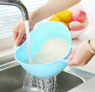 ตะกร้าล้างผัก ล้างผลไม้ กะละมังล้างผัก  พลาสติก ทรงกลม มีรูระบายน้ำ พร้อมส่ง (BB283)