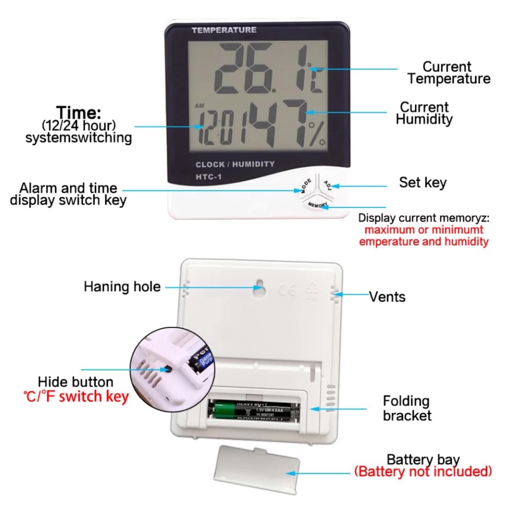 ภาพหน้าปกสินค้าGion- เครื่องวัดอุณหภูมิและความชื้นในอากาศ แบบดิจิตอล Digital Thermometer Hygrometer HTC-1 จากร้าน gion_intertrade บน Shopee