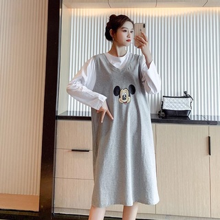 2022 เดรสสไตล์เกาหลี Dress ชุดคลุมท้องแฟชั่นใหม่หลวมขนาดใหญ่กลางความยาว กระโปรงเสื้อยืดแขนยาว