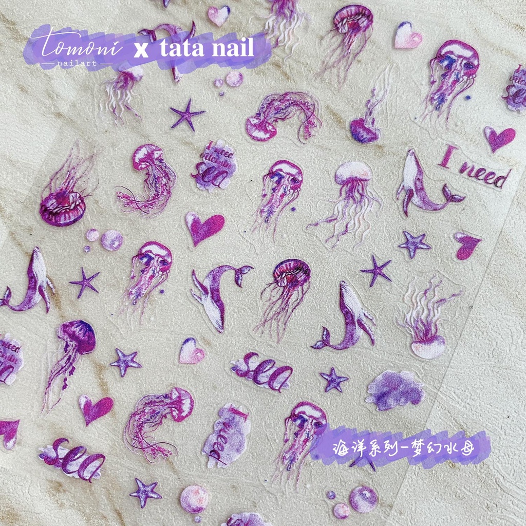 coral-sea-สติกเกอร์ติดเล็บ-ลายแมงกะพรุน-ปลาวาฬ-สไตล์ญี่ปุ่น-แบบบาง