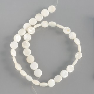 เปลือกหอยแท้ (mother-of-pearl) เม็ดกลมแบน (Flat Round) 12 mm. - (LZ-0389 สีขาว)
