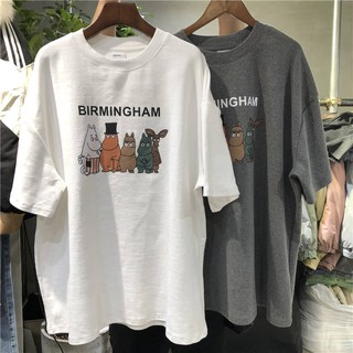 เสื้อยืดลําลอง ผ้าฝ้าย 100% แขนสั้น ทรงหลวม สไตล์เกาหลี แฟชั่นฤดูร้อน สําหรับสตรี