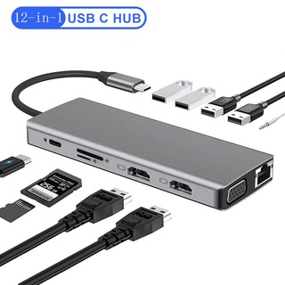 12in1 ฮับ USB c Type-c เป็น HDMI 4k VGA RJ45 SD TF การ์ดรีดเดอร์ Usb3.0 สําหรับโน้ตบุ๊ก แล็ปท็อป