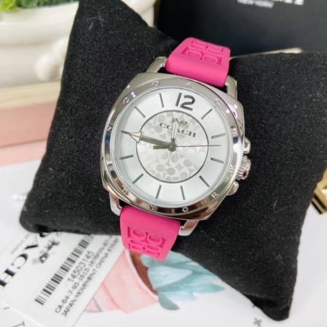 ผ่อน0-นาฬิกา-coach-boyfriend-womens-quartz-watch-14503145-สายยาง-สีชมพู