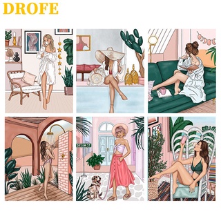 Drofe 【40X50 ซม.】ภาพวาดจิตรกรรมตัวเลขไม่มีกรอบรูปสไตล์เกาหลี Diy สําหรับตกแต่งบ้าน