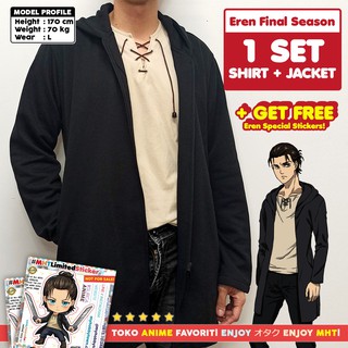 ภาพหน้าปกสินค้าเสื้อแจ็กเก็ตคอสเพลย์ AOT Attack On Titan Eren Yeager Final Season Yaegerist SET Kaos MyHobbyTown ที่เกี่ยวข้อง