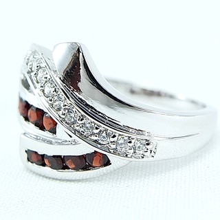 💎S507 แหวนพลอยแท้ แหวนเงินแท้ชุบทองคำขาว พลอยโกเมนแท้ 100%