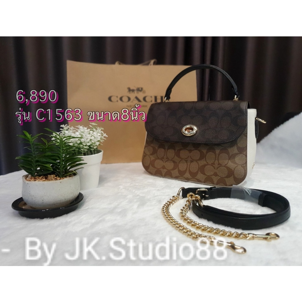 กระเป๋าcoach รุ่น C1563 Marlie Top Handle Satchel In Blocked Signature