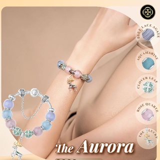 สร้อยข้อมือชาร์มหินมงคล/นำโชค และจี้กวางเผือก CHEEVITWUFU Charm Bracelet The Aurora Collection: Rose Quartz-Blue Lace