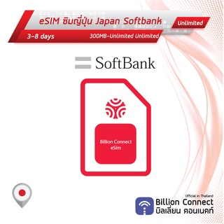 eSIM Japan Sim Card Unlimited 300MB-3GB Unlimited Daily Softbank: ซิมญี่ปุ่น 3-8 วัน by ซิมต่างประเทศ Billion Connect