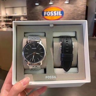 (ผ่อน0%) นาฬิกาชาย FOSSIL LUTHER THREE-HAND INTERCHANGEABLE STRAP GIFT SET  ✔️หน้าปัด ขนาด 44 มม. 2 สาย หนัง และสแตนเลส