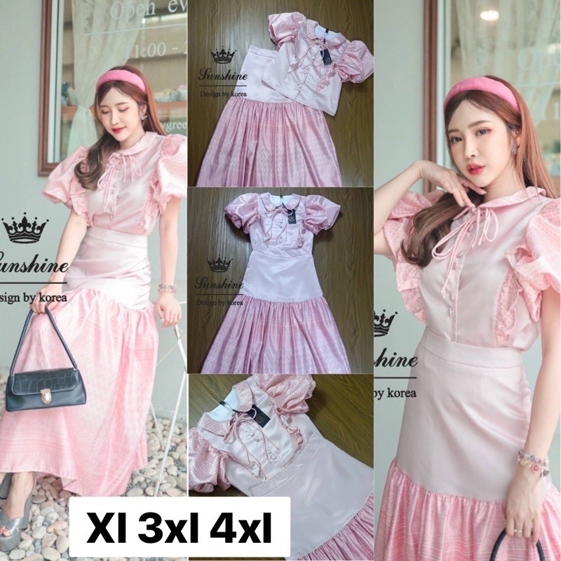 ( 3xl ) Sat 2ชิ้น เข็ตลายไทยเลล่า สีชมพูหวาน งานสวยผ้าดี | Shopee Thailand