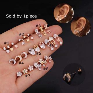 ต่างหูเจาะหูสแตนเลสพร้อมเพทาย pinna tragus 20 กรัม 1 ชิ้น