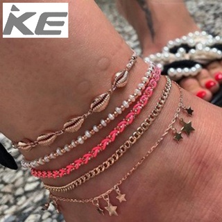 European Jewelry Rice Bead Shell Anklet Five-pointed Star Tassel Anklet Five-piece Set for gi