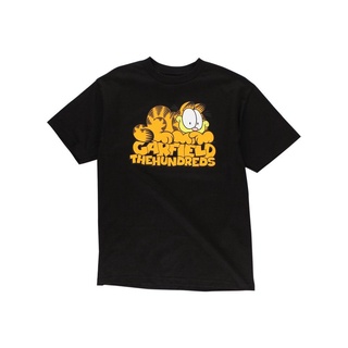 เสื้อยืดผ้าฝ้ายพิมพ์ลายขายดี SLUM LTD - THE HUNDREDS Garfield Stack T-Shirt Blackหนาคนอ้วน