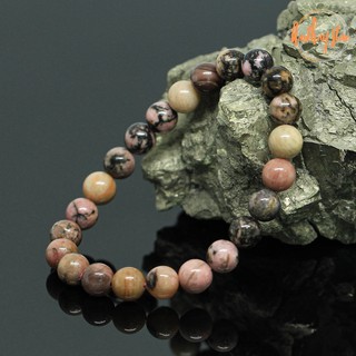 หินโรโดไนท์ ลายปนดำ หินแท้ หินความรัก ขนาด 8 มิล Rhodonite กำไลหินมงคล หินความรัก หินสีชมพู by.ออมทอง