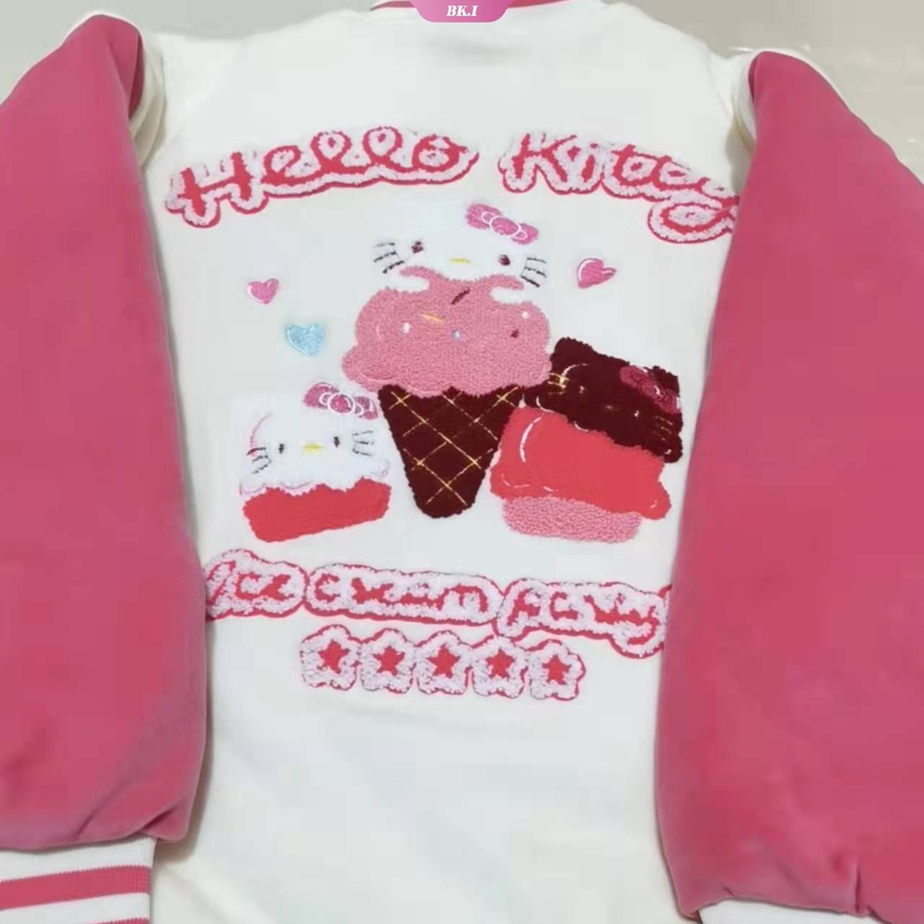 เสื้อแจ็กเก็ตเบสบอล-ปักลาย-hello-kitty-y2k-สีชมพู-หรูหรา-แฟชั่นสําหรับผู้หญิง-วัยรุ่น