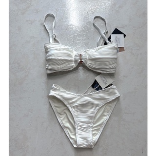 peony bra + v cut bottom wave textured fabric bikini set