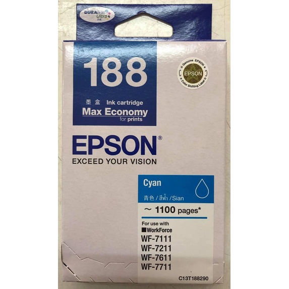 Epson 188 C (T188290) หมึกพิมพ์อิงค์เจ็ต สีฟ้า ของแท้ Cyan Original Ink ...