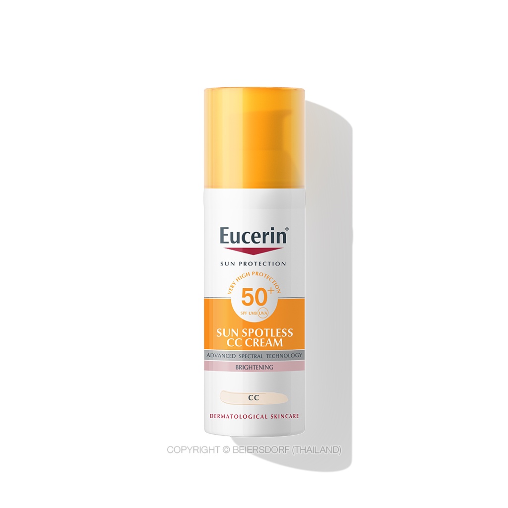 eucerin-sun-spotless-cc-cream-spf50-pa-50-ml-ยูเซอริน-ซัน-สปอตเลส-ซีซี-ครีม-เอสพีเอฟ50-พีเอ-ผลิตภัณฑ์ป้องกันแสงแดดสำหรับผิวหน้า-ผสาน-thiamidol-ช่วยลดฝ้าแดด-จุดด่างดำที่ต้นตอ