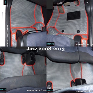 ยางปูพื้นรถยนต์ JAZZ GE 2008-2013  ลายธนูสีเทาขอบแดง  (เต็มคันภายในห้องโดยสาร 11 ชิ้น)(พื้นเรียบ+ท้าย)แถมฟรีกันสึกฝั่งคน