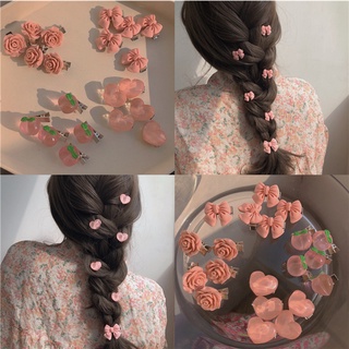[YY] กิ๊บติดผม รูปดอกคามิเลีย ประดับโบว์ สีชมพูน่ารัก เครื่องประดับผม