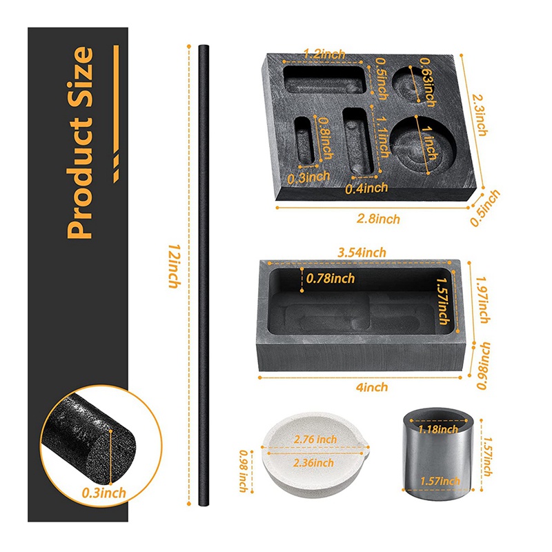 ชุดอุปกรณ์หลอมละลายกราไฟท์-เบ้าหลอมกราไฟท์-สําหรับโลหะ-สีทอง-สีเงิน-และทองแดง-9-ชิ้น