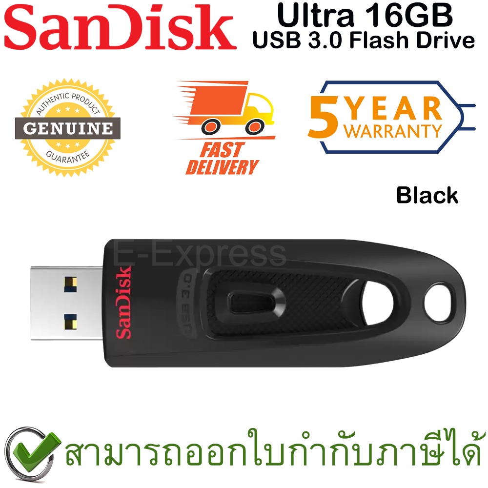 sandisk-ultra-usb-3-0-flash-drive-16gb-black-สีดำ-ของแท้-ประกันศูนย์-5ปี