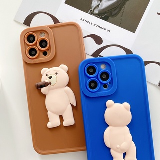 เคสซิลิโคน ลายหมีน่ารัก ป้องกันเลนส์กล้อง สําหรับ iPhone 14 13 12 11 X XS XR se 8 7 6 6s Plus Pro Max Mini