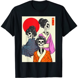 เสื้อยืดโอเวอร์ไซส์เสื้อยืด พิมพ์ลายโครงกระดูก Geisha สไตล์ญี่ปุ่น สําหรับผู้ใหญ่S-3XL