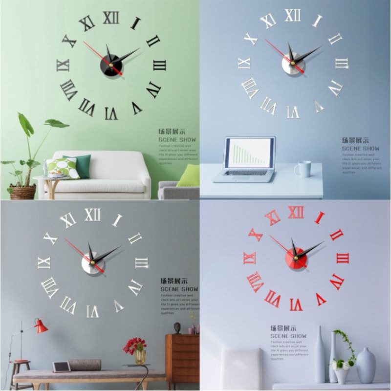 โรมัน-นาฬิกาติดผนัง-diy-3d-วอลเปเปอร์-clock-3d-watch-acrylic-wall