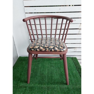 เก้าอี้เหล็กลายไม้หลังโค้ง 10 ซี่ เบาะหุ้มผ้าหนัง PVC ลายดอกไม้สวยงาม เก้าอี้ทานอาหาร