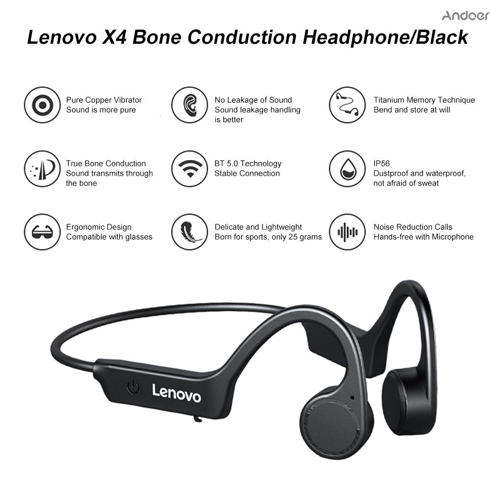 ภาพหน้าปกสินค้าLenovo X4 Bone Conduction Headphones Wireless Bluetooth 5.0 Earphone Outdoor Sports Headset Waterproof Hands-free with Microphone จากร้าน andoerofficial.th บน Shopee