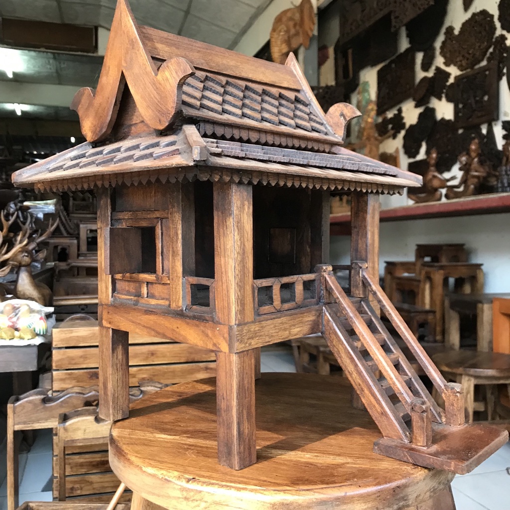 thai-house-golden-wooden-teak-shrine-ศาลพระภูมิไม้สัก-บ้านทรงไทย-ศาลพระภูมิ-บ้านเรือนไทยไม้สักทอง-ศาลไม้-39x36x32ซม