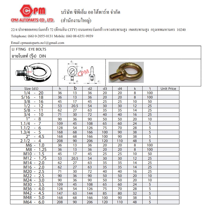 อายโบลท์-เกลียวมิล-ชุบรุ้ง-m6-m16