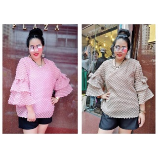 เสื้อคอกลม ผ้าปอมๆปุยๆ สาวอวบ สาวอ้วน พลัสไซส์ plus size ใส่ทำบุญ งานบุญ