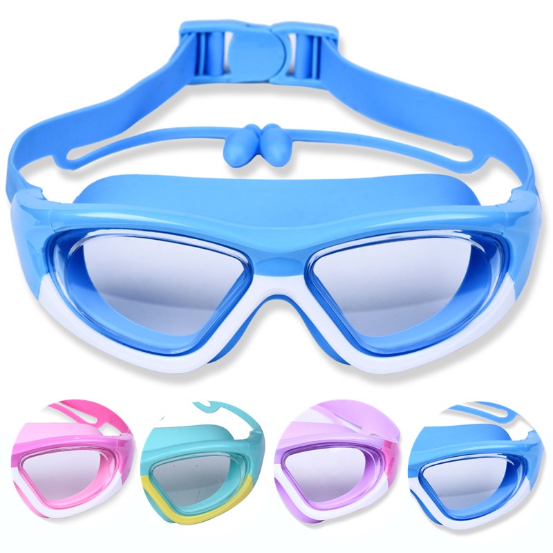 แว่นตาว่ายน้ำเด็ก-พร้อมที่อุดหู-แว่นว่ายน้ำเด็กป้องกันแสงแดด-uv-ไม่เป็นฝ้า-แว่นตาเด็ก-ปรับระดับได้-แว่นกันน